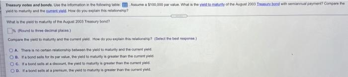  Treasury notes and bonds. Use the information in the tailowing table