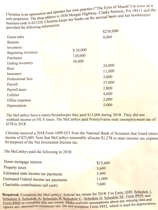 and Christine McCarthy (born 6/1/1966; Social security number 101-21-3434) have a 19-year-old