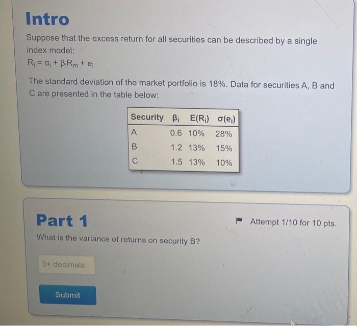  Intro Suppose that the excess return for all securities can be