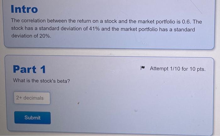 Intro The correlation between the return on a stock and the