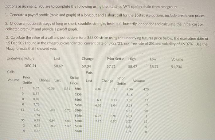  Options assignment. You are to complete the following using the attached