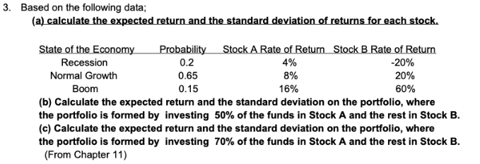 3. Based on the following data; (a) calculate the expected return