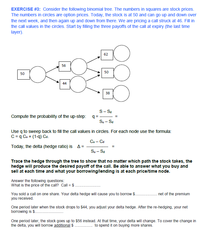 EXERCISE #3: Consider the following binomial tree. The numbers in squares