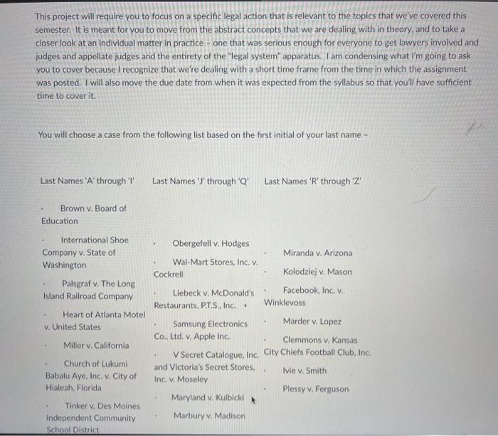 focus on a specific legal action that is relevant to the topics