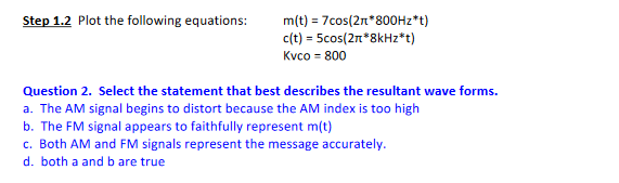 index: B = Af/fm = kvco*Am/fm, beta=(kvco*Am)/fm, Matlab equation s(t) = Ac