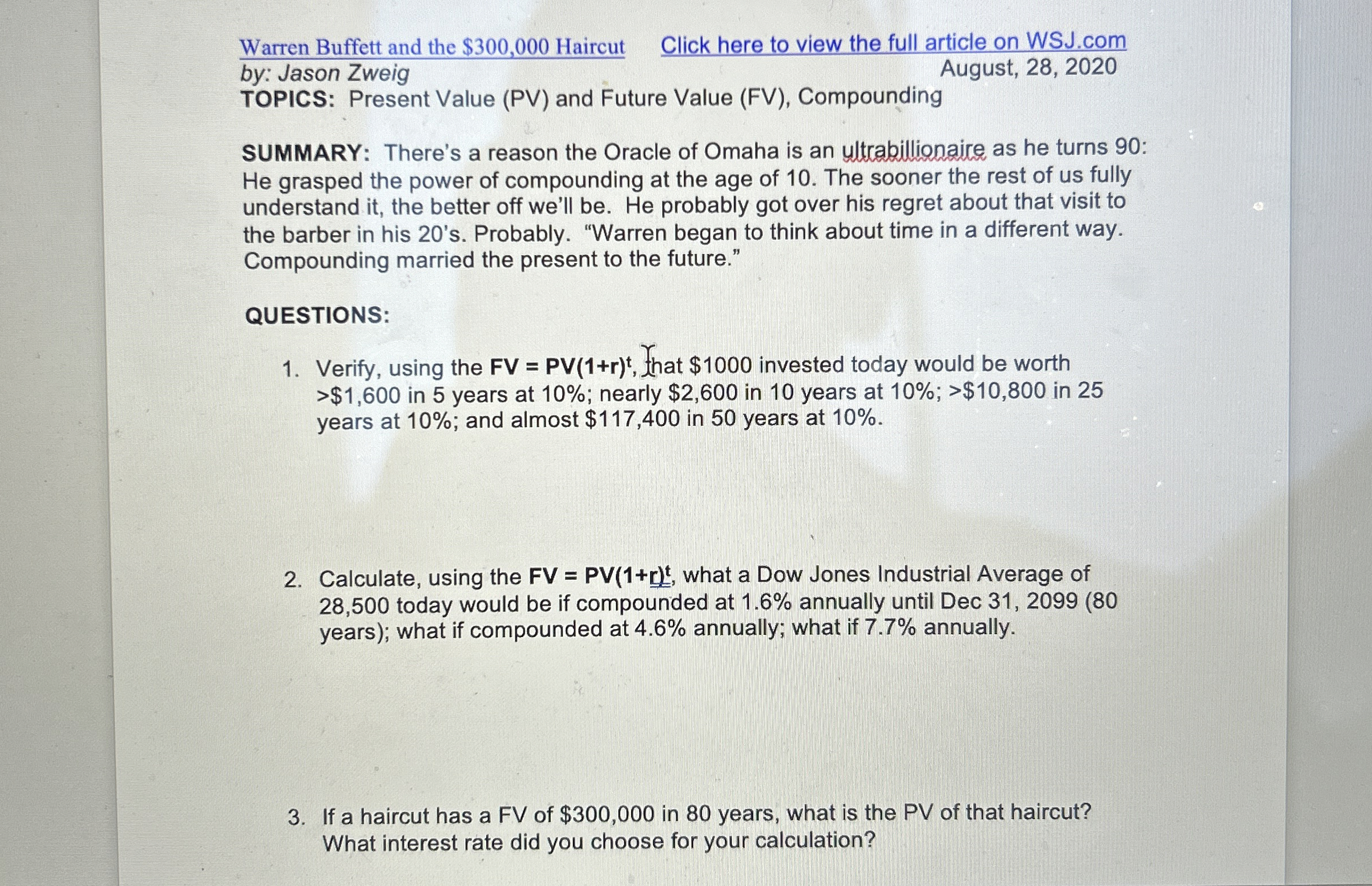  Warren Buffett and the $300,000 Haircut Click here to view the