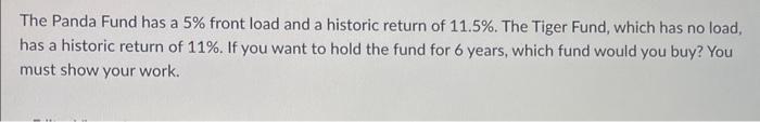  The Panda Fund has a 5% front load and a historic