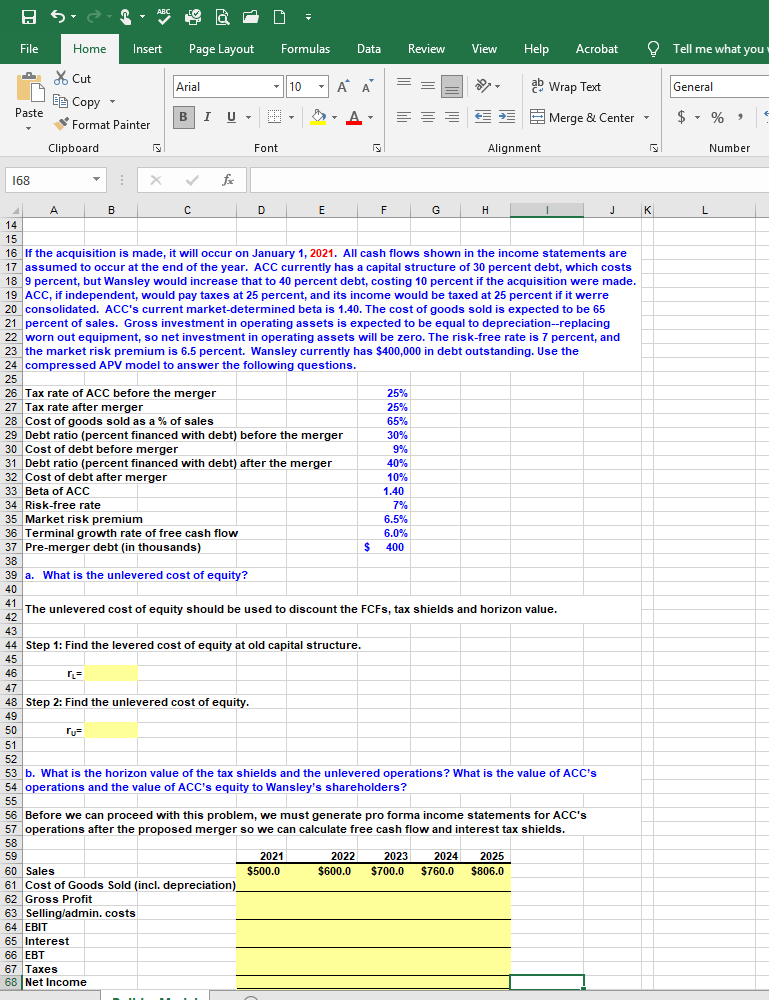 Please explain how to work this problem through excel. Thank you ABC