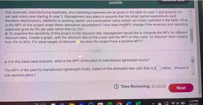 it has prepared the incremental free cash flow projections shown in the