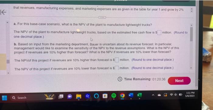 following table (in millions of dollars): a. For this base-case scenario, what