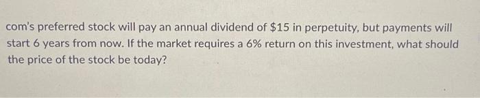 show work do not complete on excel com's preferred stock will pay