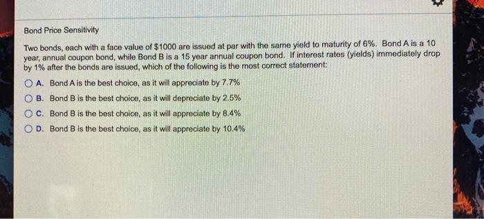  Bond Price Sensitivity Two bonds, each with a face value of