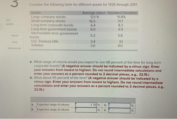  Consider the following table for different assets for 1926 through 2017