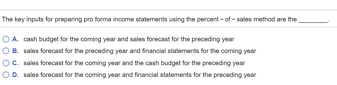  The key inputs for preparing pro forma income statements using the