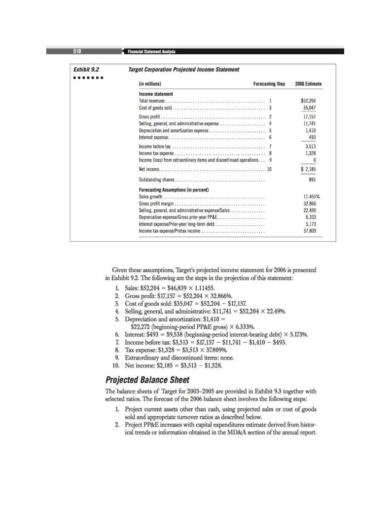 USE THE PROJECTED INCOME STATEMENT THAT IS AVALABLE ON P. 510 EXHIBIT
