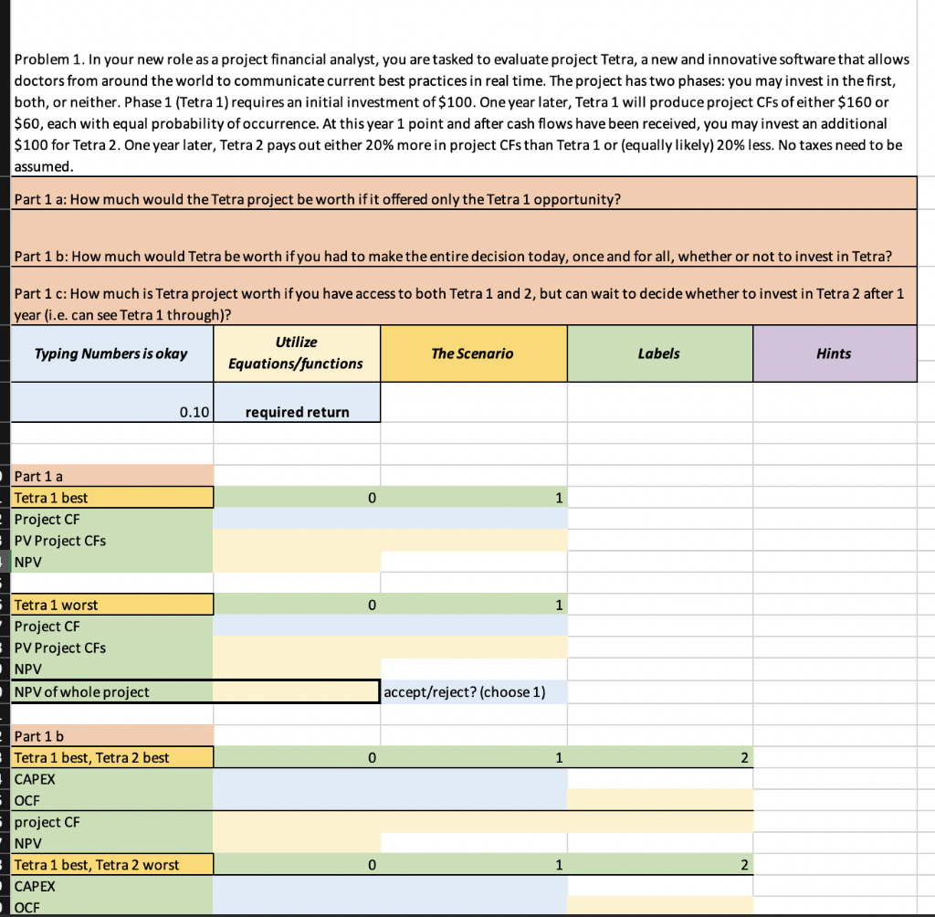 Problem 1. In your new role as a project financial analyst,
