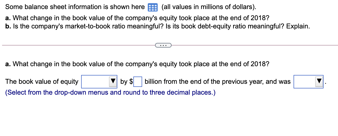  Some balance sheet information is shown here E (all values in