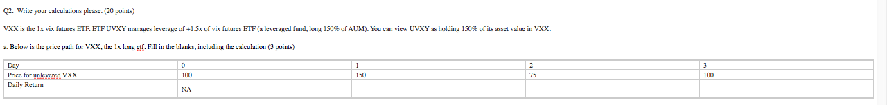 Q2. Write your calculations please. (20 points) VXX is the lx