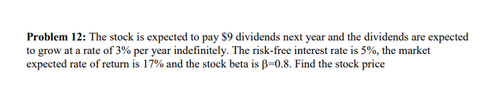  Problem 12: The stock is expected to pay $9 dividends next