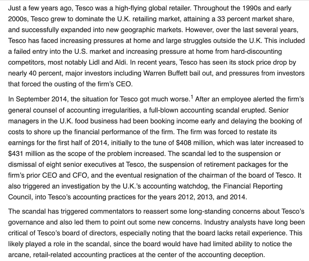 1. What changes should Tesco make to avoid future similar scandals?