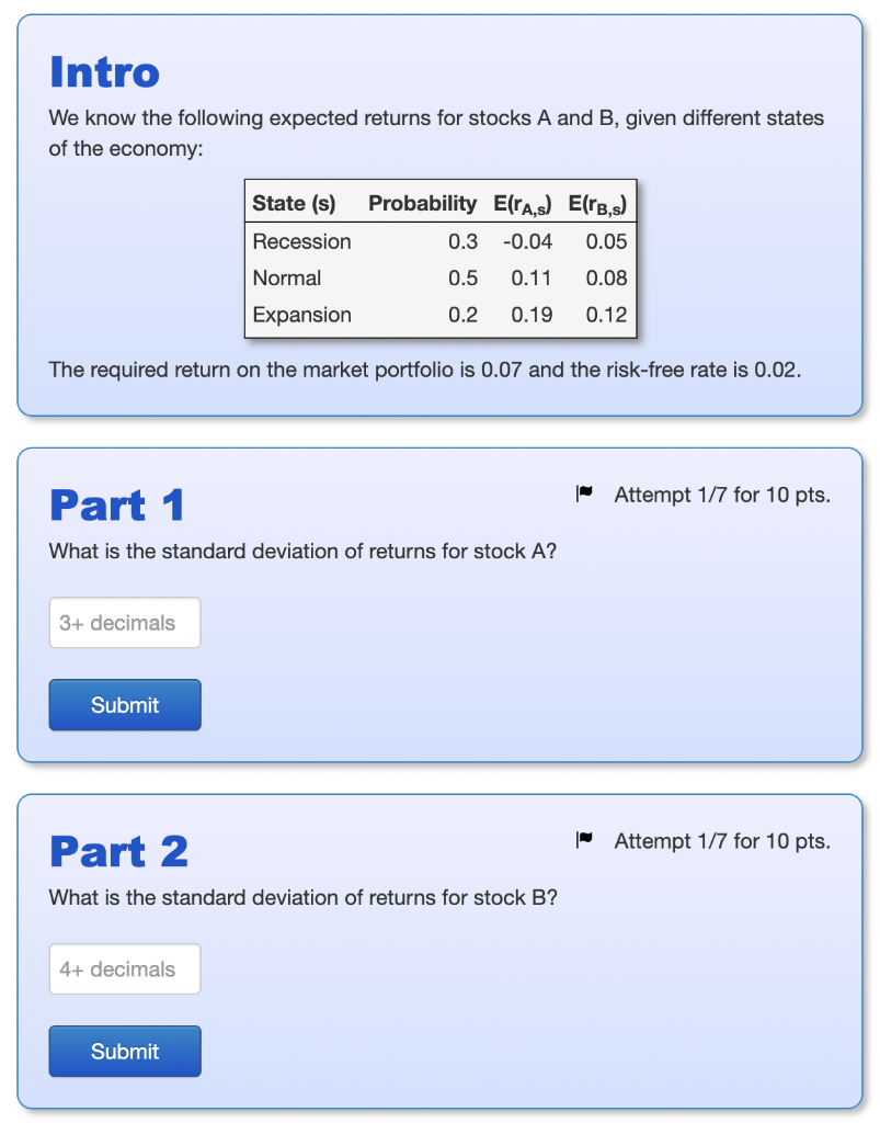  Intro We know the following expected returns for stocks A and