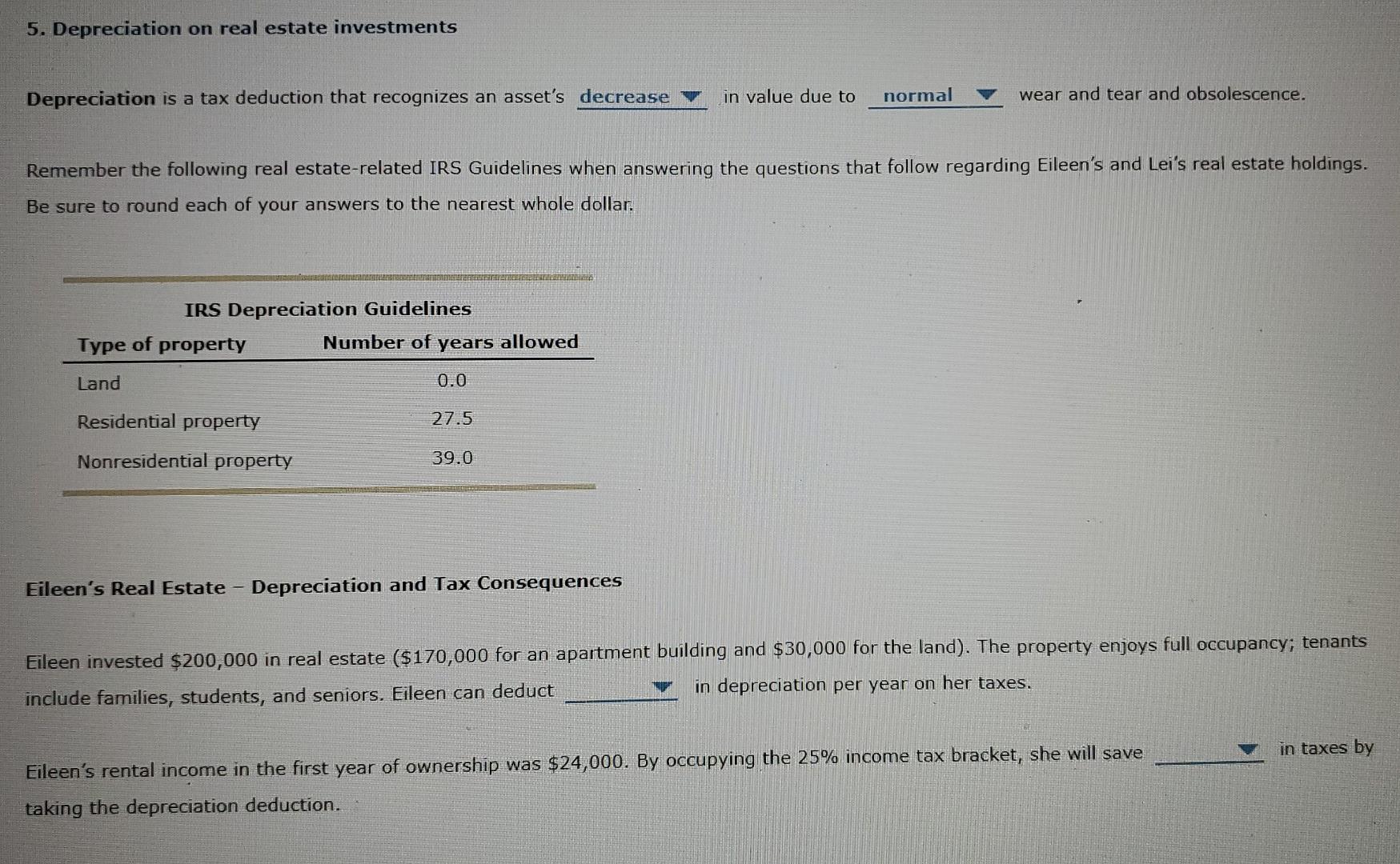 ratio for real estate investments Lei is going to buy real estate