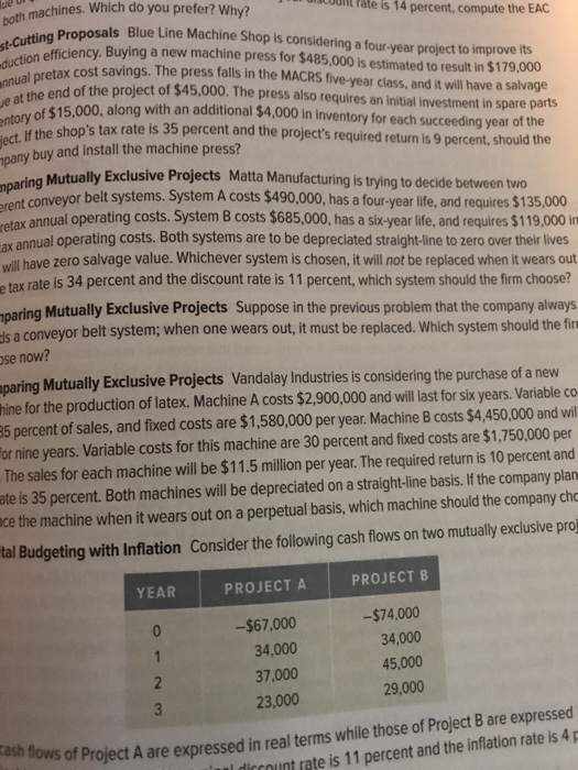  need an answer on the mutually exclusive projects question i need