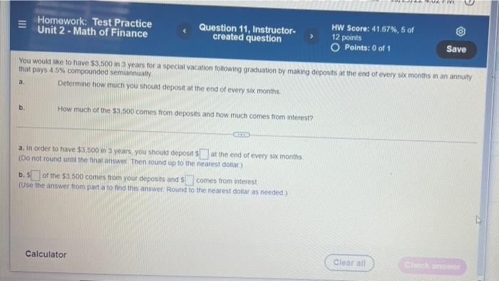  Homework: Test Practice Unit 2 - Math of Finance Question 11.