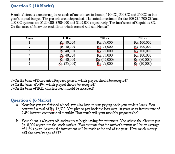  Please solve this two question Properly Question 5 (10 Marks) Honda