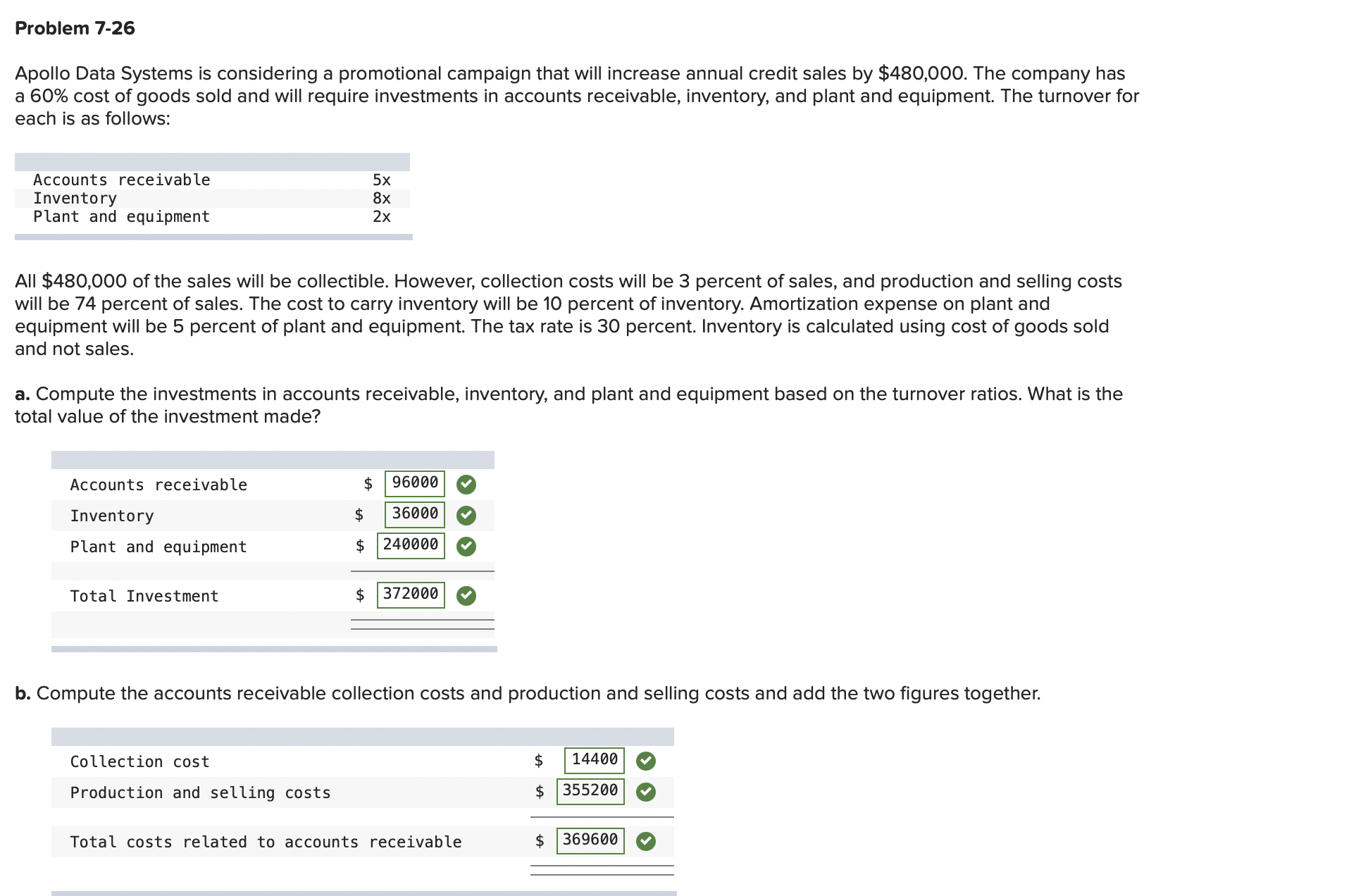 Please help with b.1 Rate of return Apollo Data Systems is considering