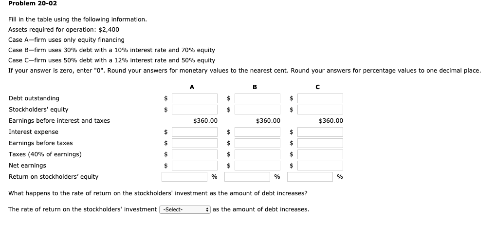  Problem 20-02 Fill in the table using the following information Assets