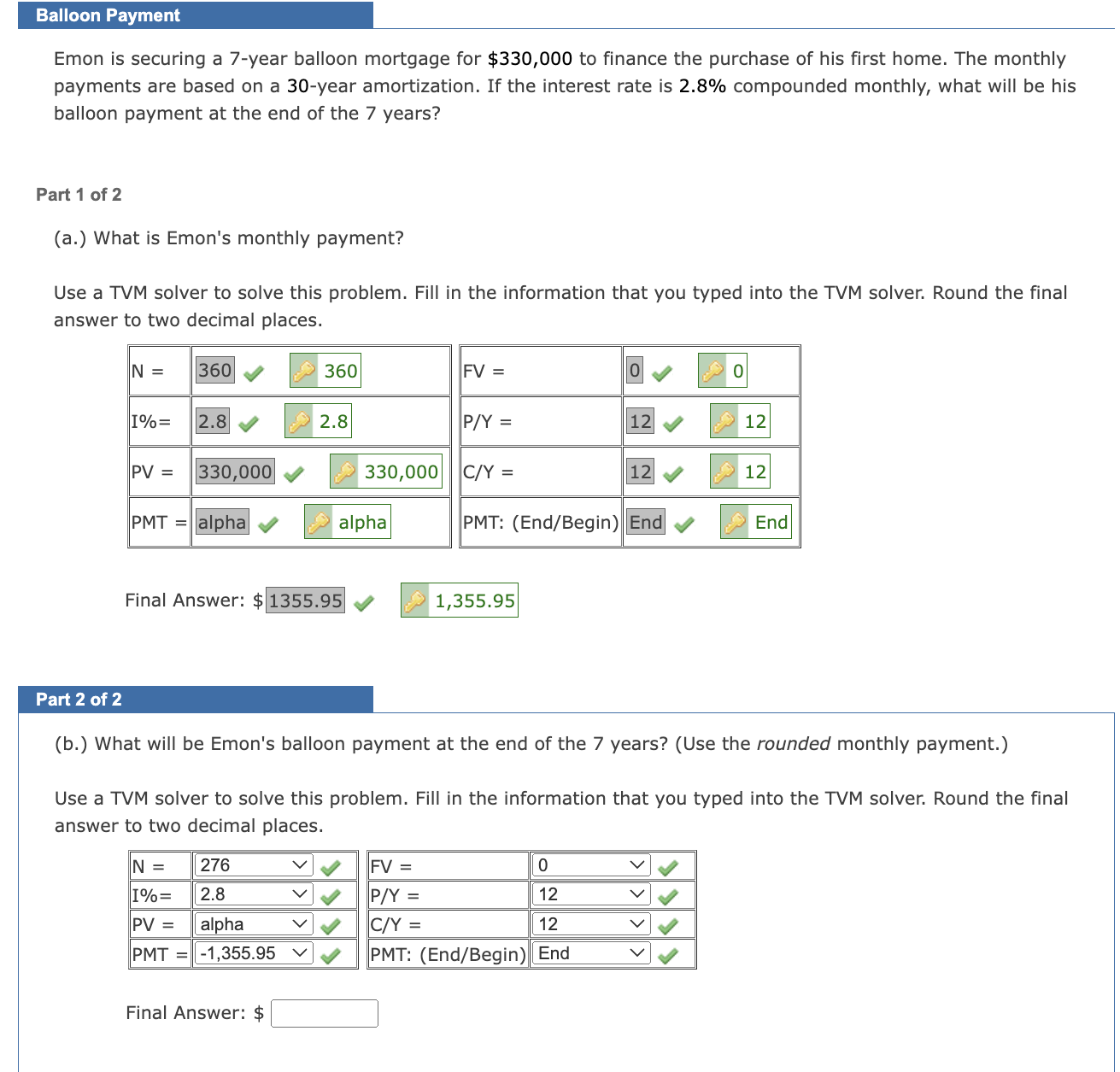  Part 2 of 2 (b.) What will be Emon's balloon payment