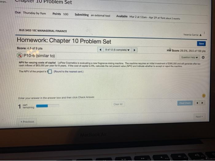  10 Problem Set Due Thursday by Sam Points 100 Submitting an