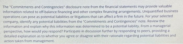  The "Commitments and Contingencies" disclosure note from the financial statements may