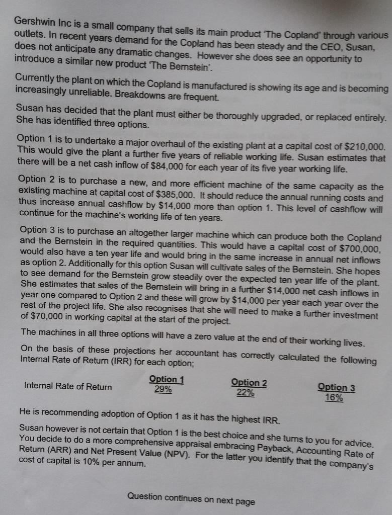 answer only question b and c Gershwin Inc is a small company