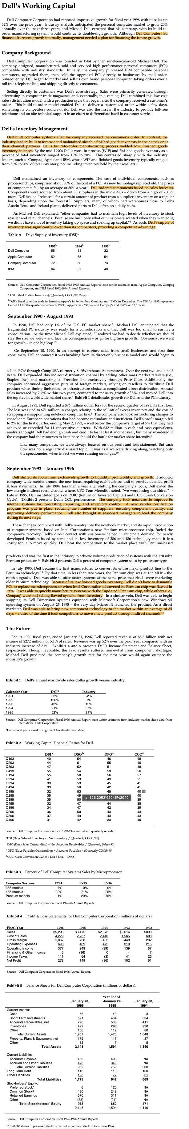 In the case: Dell's Working Capital In case Dell wanted to grow