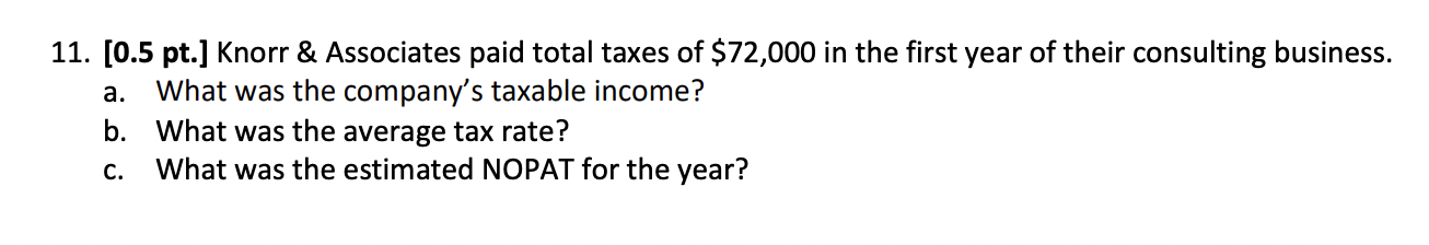  Please answer using Google sheets. a. 11. [0.5 pt.] Knorr &