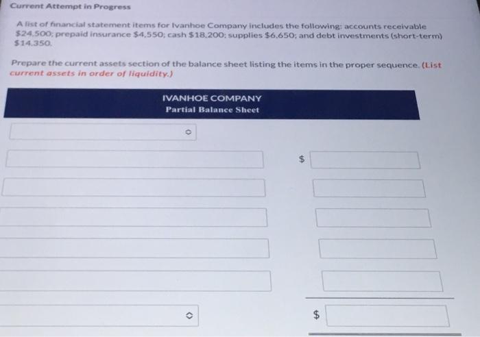  Current Attempt in Progress A list of financial statement items for