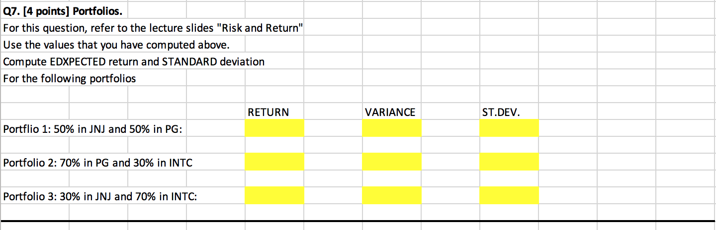 for 3 stocks. Monthly Expected Return (JNJ) Monthly Expected Return (PG) Monthly