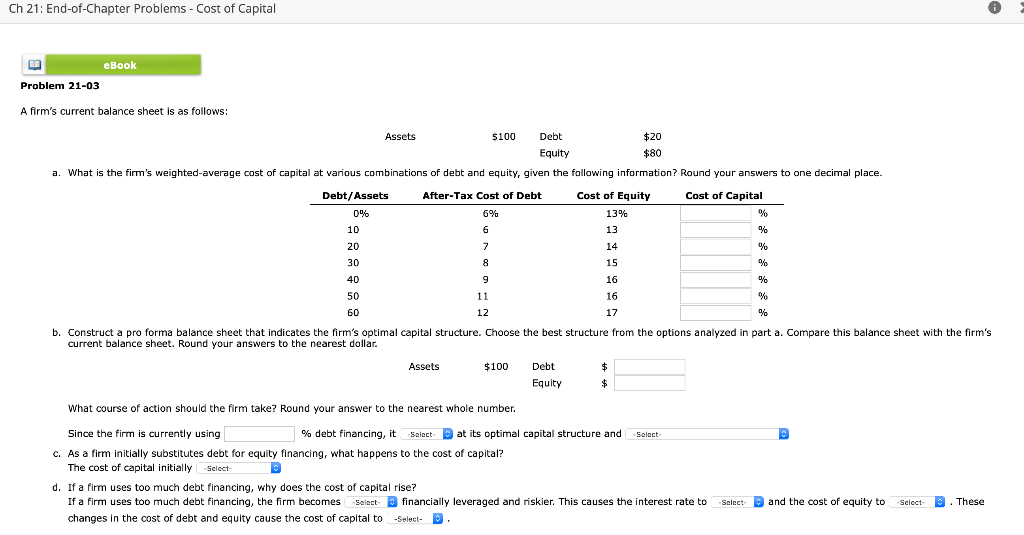  Ch 21: End-of-Chapter Problems - Cost of Capital eBook Problem 21-03
