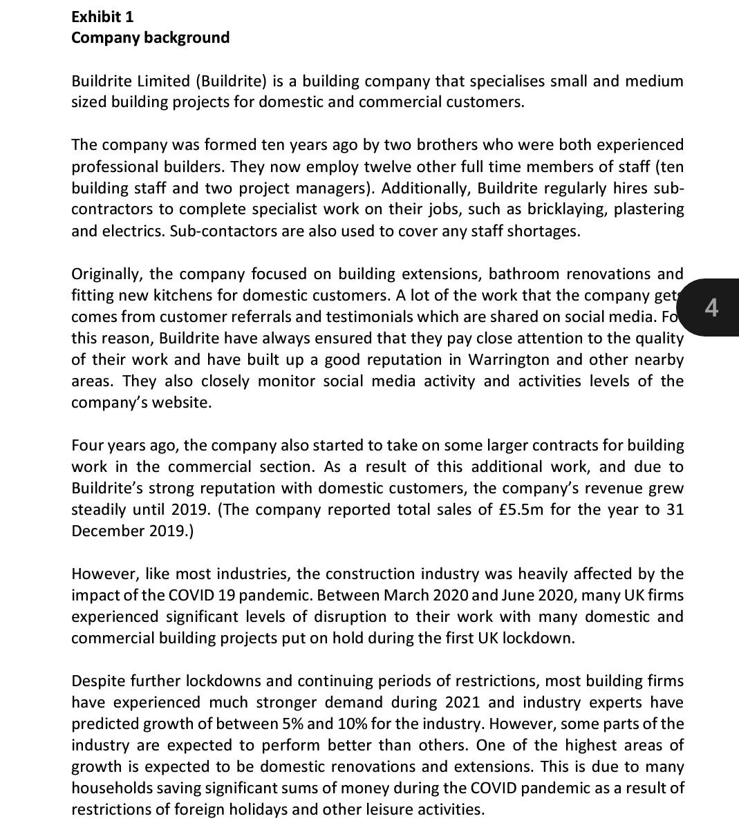 the information provided in the Buildrite Limited case study: In your role