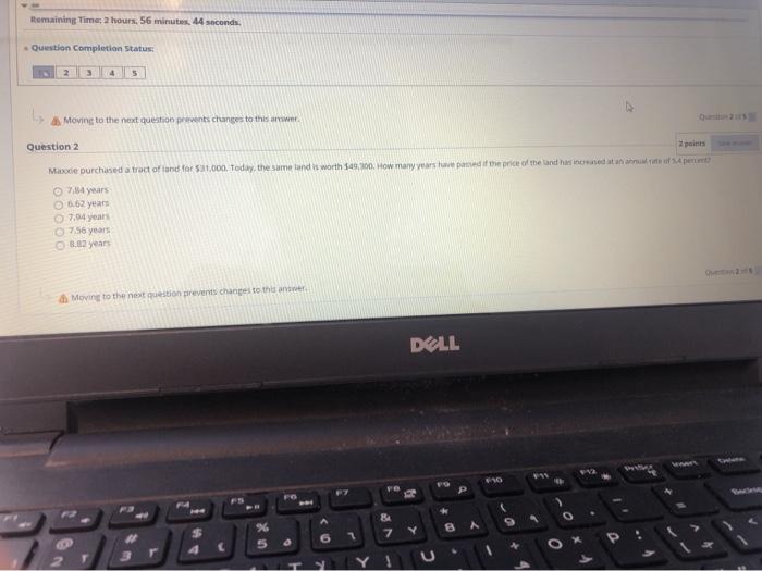  Remaining Time: 2 hours, 56 minutes, 44 seconds Question Completion Status