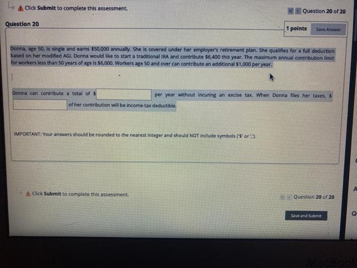  5 & Click Submit to complete this assessment Question 20 of