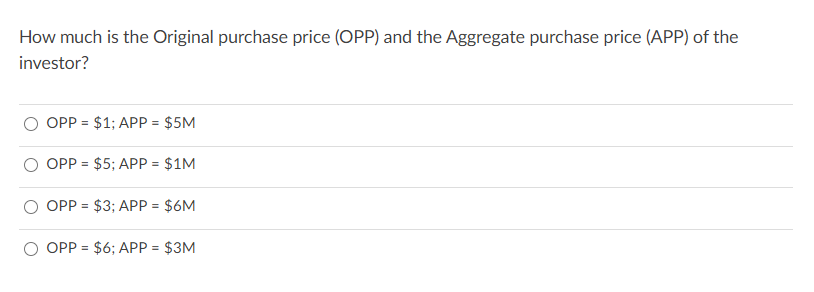 using the following Capitalization Table where investors invest $5M for 5M shares