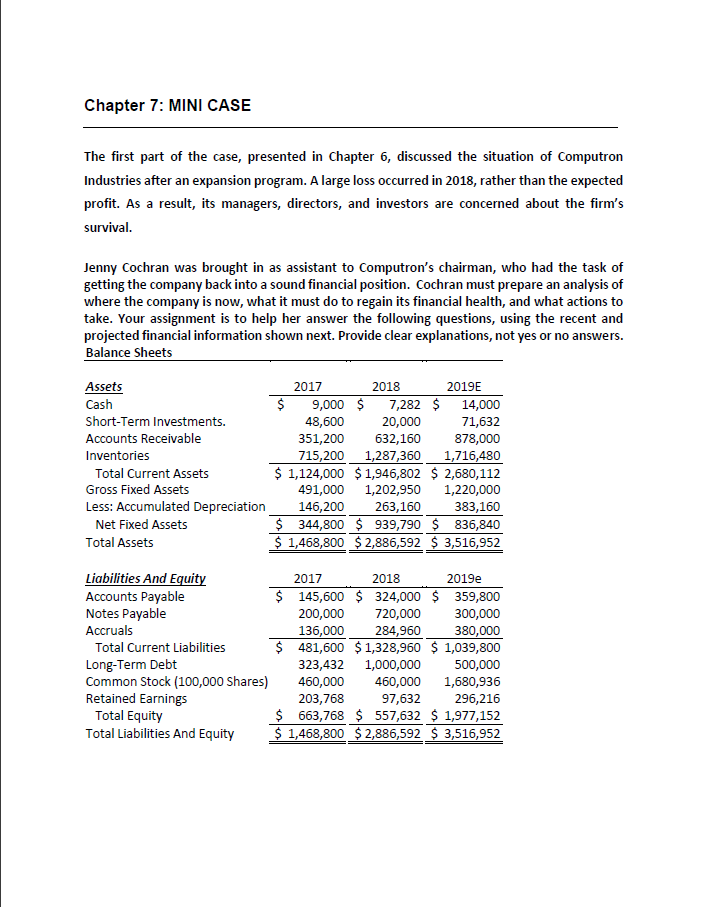  Chapter 7: MINI CASE The first part of the case, presented