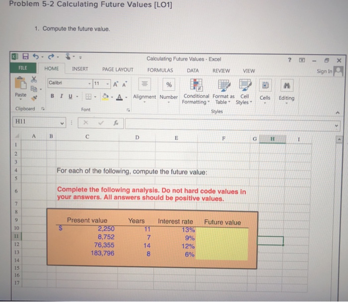  Problem 5-2 Calculating Future Values [LO1] 1. Compute the future value.