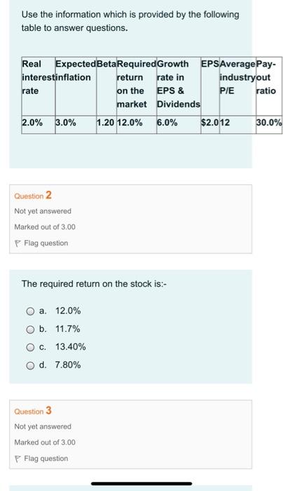  Use the information which is provided by the following table to
