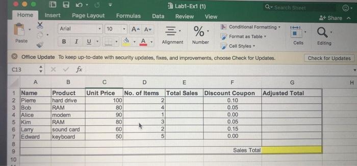  , Lab1-Ex1 (1) Q- Search Sheet Home Insert Page Layout Formulas