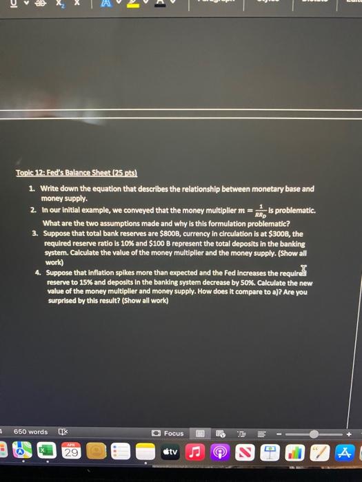 Topic 12: Fedis Balance Sheet (25 pts) 1. Write down the