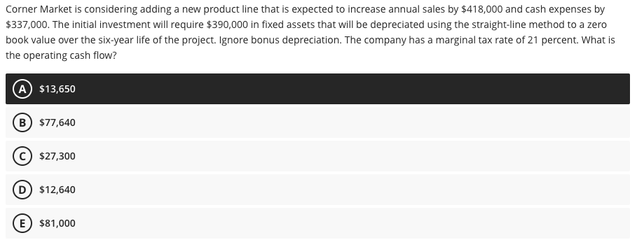 Please solve with excel formulas Corner Market is considering adding a new